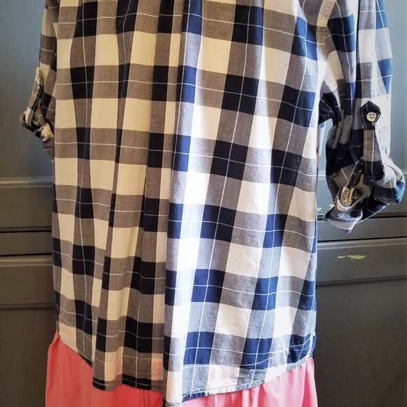 Upcycled & Embellished Blue Plaid Shirt/Tunic - Picture 5 of 6
